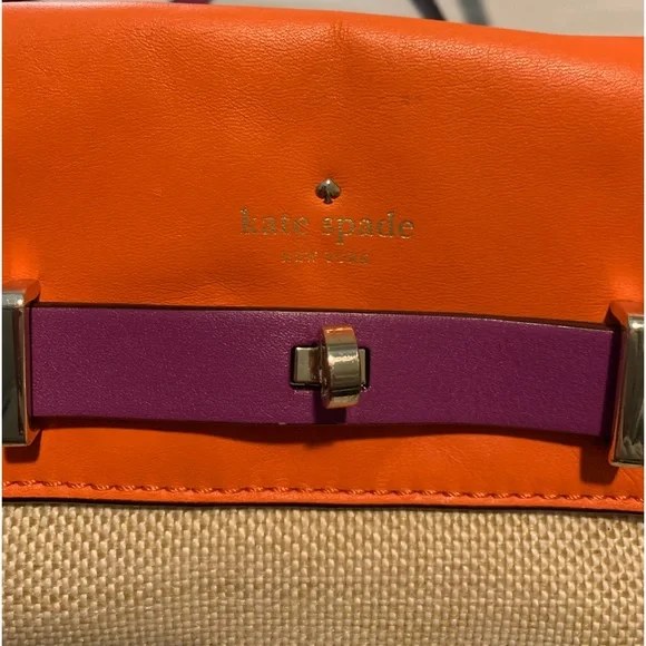 Kate Spade canvas and hot pink/orange leather crossbody purse - Picture 5 of 5